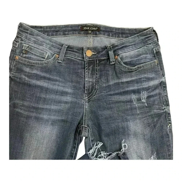 Dear John Straight Light Distressed Raw Hem Blue Denim Jeans Women’s Size 28 - Picture 3 of 16